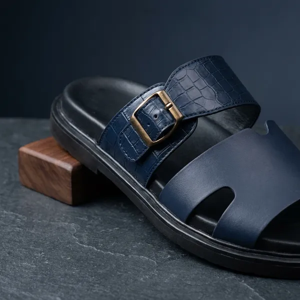 Men'S_Navy_Blue_Dual-Strap_Sandals_With_Textured_Upper_Band