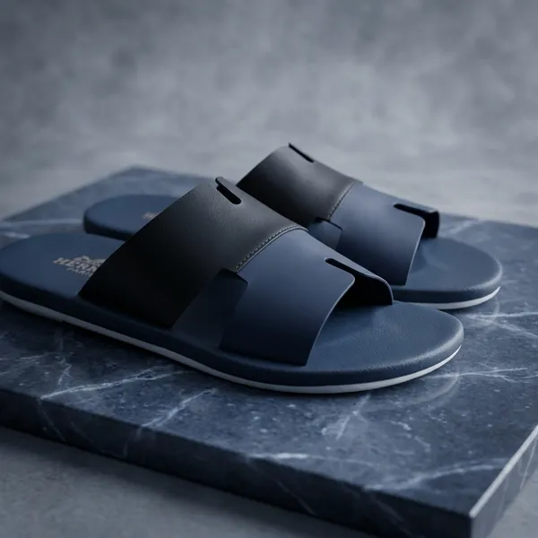 Hermes_Men'S_Navy_Blue_Leather_Slip-On_Sandals