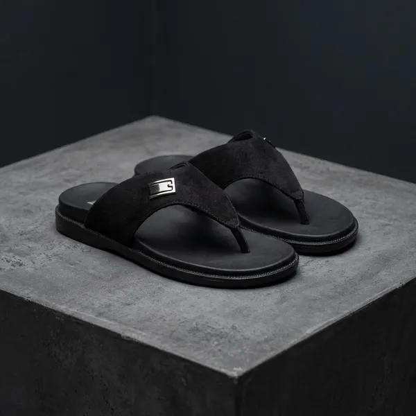 Men'S_Black_Suede_Cross-Strap_Flip-Flop_Sandals