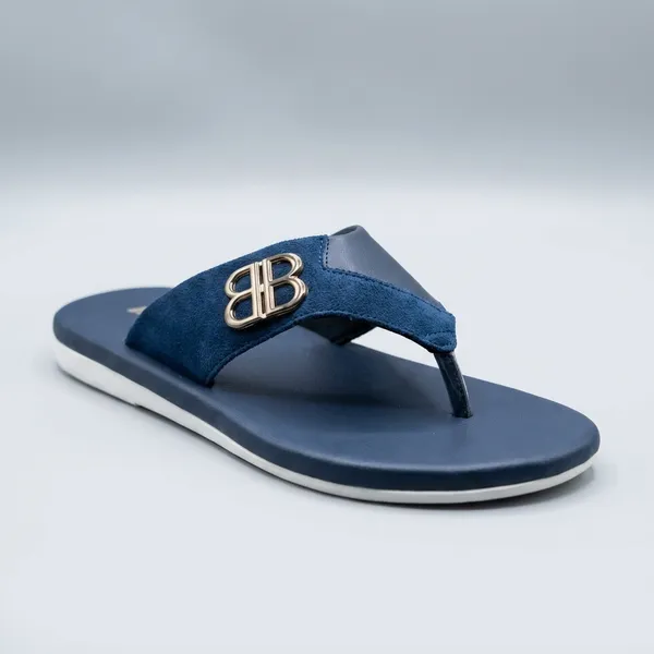 Stylish_Blue_Men'S_Slide_Sandals_With_Gold_Buckle