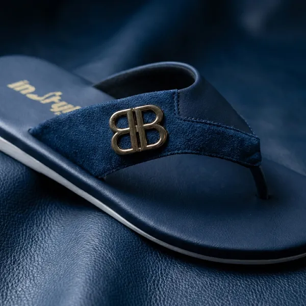 Stylish_Blue_Men'S_Slide_Sandals_With_Gold_Buckle