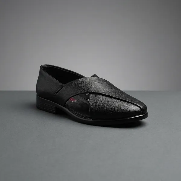 Men'S_Black_Leather_Cross-Strap_Slip-On_Casual_Shoes