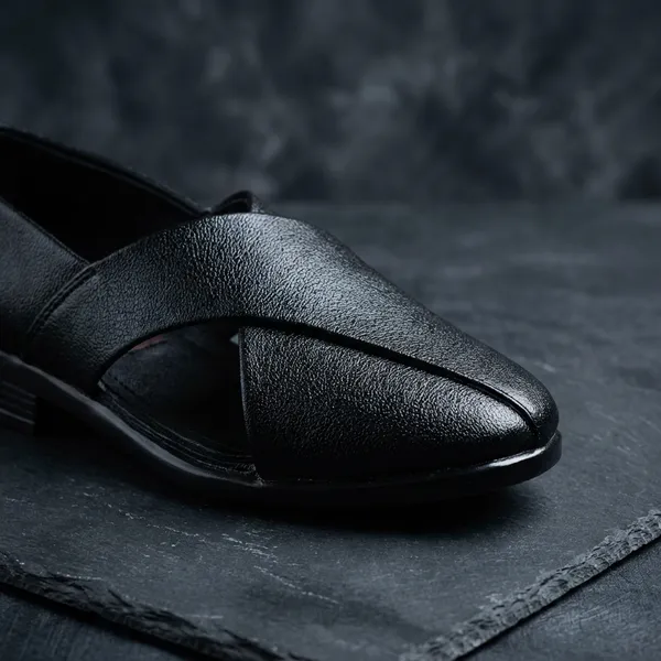 Men'S_Black_Leather_Cross-Strap_Slip-On_Casual_Shoes