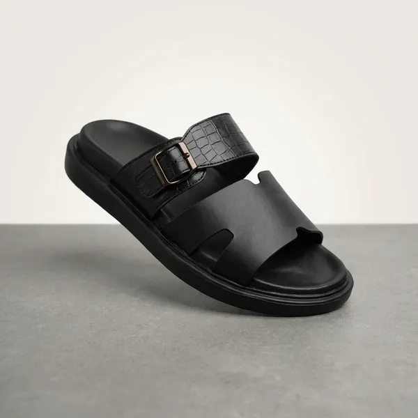 Black_Double_Strap_Slide_Sandal_With_Textured_Buckle_Detail