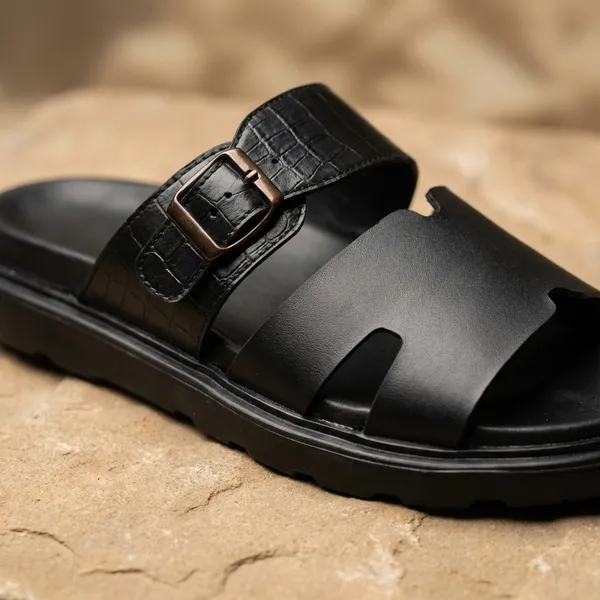 Black_Double_Strap_Slide_Sandal_With_Textured_Buckle_Detail