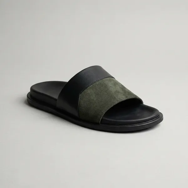 Olive_Green_Suede_Slip-On_Slides_For_Men