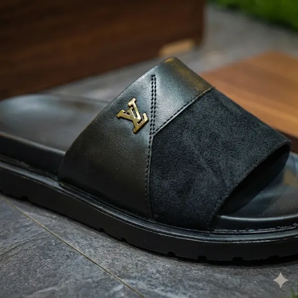 Premium_Black_Leather_Slide_Sandals_With_Gold_Accent