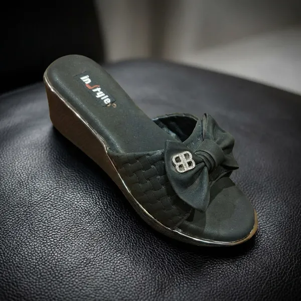 Women's_Black_Wedge_Heel_Slippers_With_Bow_Detail