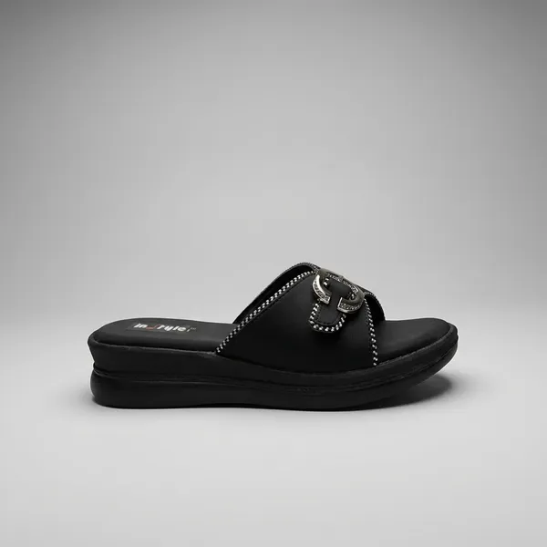 Women's_Stylish_Black_Flat_Sandal_With_Decorative_Buckle