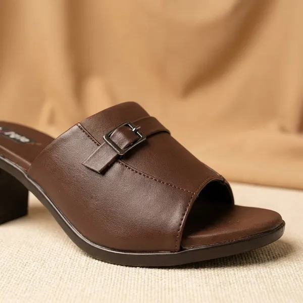 Women's_Brown_Block_Heel_Mule_Sandals_With_Buckle_Detail