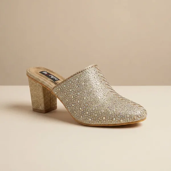 Golden_Sparkle_Block_Heel_Mules_For_Women