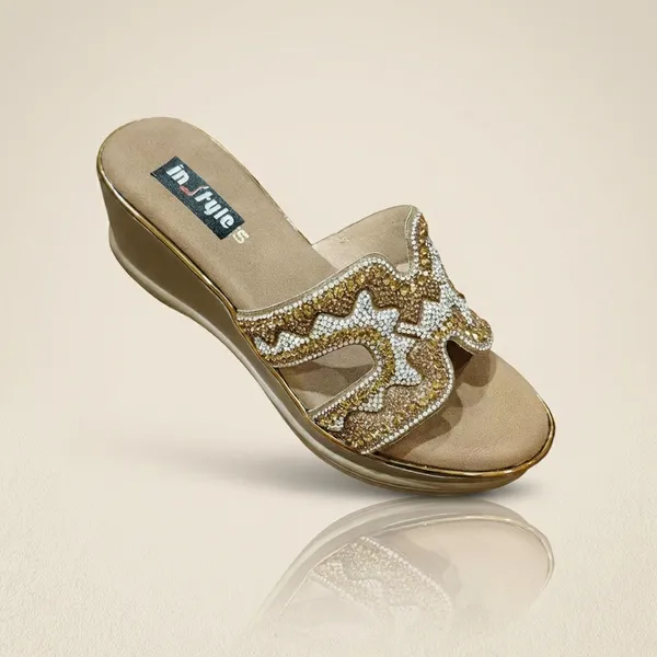 Embellished_Golden_Wedge_Sandals_For_Women