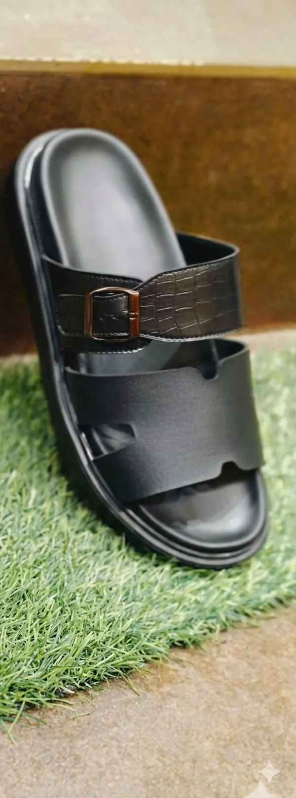 Black_Double_Strap_Slide_Sandal_With_Textured_Buckle_Detail