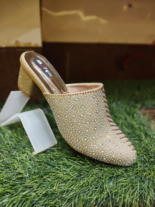 Golden_Sparkle_Block_Heel_Mules_For_Women