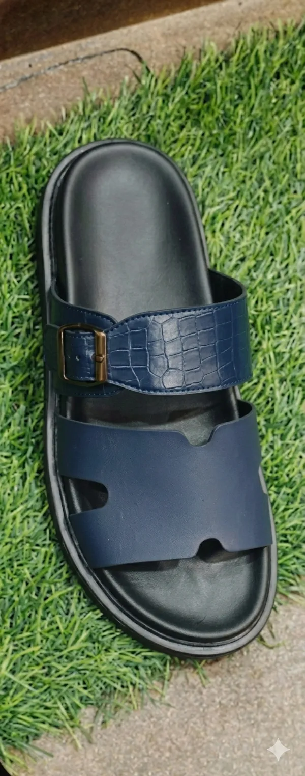 Men'S_Navy_Blue_Dual-Strap_Sandals_With_Textured_Upper_Band