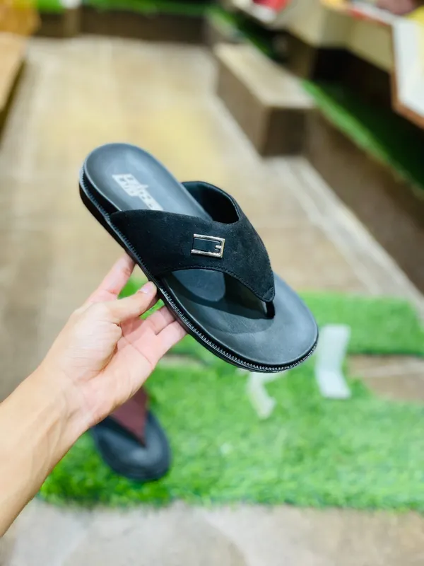 Men'S_Black_Suede_Cross-Strap_Flip-Flop_Sandals