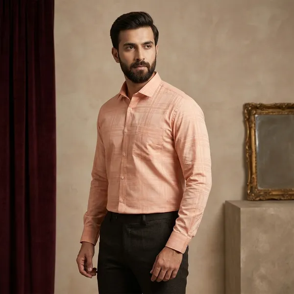 Men's_Peach_Checkered_Full_Sleeve_Casual_Shirt