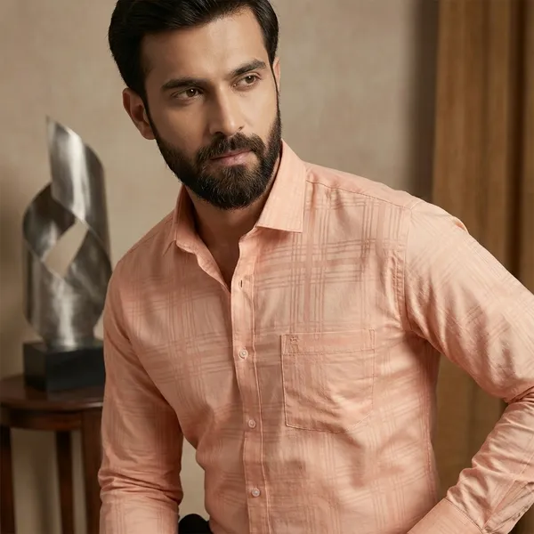 Men's_Peach_Checkered_Full_Sleeve_Casual_Shirt