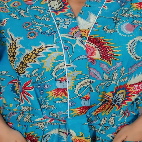 Turquoise_Blue_Floral_Bird_Print_Cotton_Bathrobe