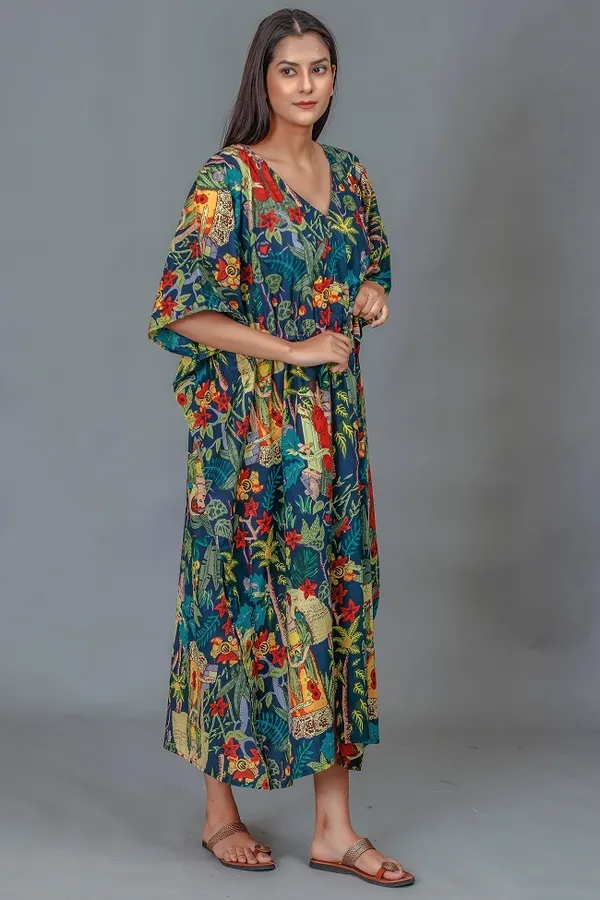Multicolor_Printed_Kaftan_Dress_With_Ethnic_Frida_Kahlo_Pattern