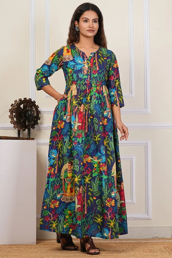 Vibrant_Tropical_Print_Maxi_Dress_With_3/4_Sleeves