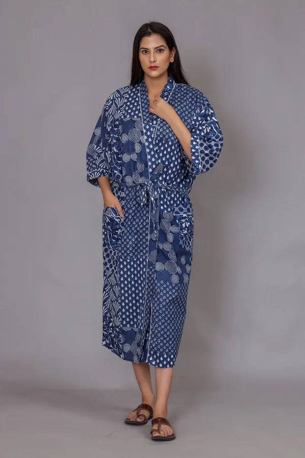 Indigo_Patchwork_Print_Cotton_Kimono_Robe_For_Women