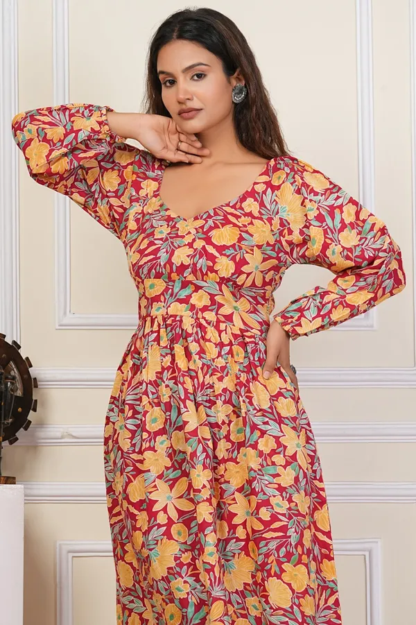 Floral_Print_Long_Sleeve_Dress_For_Women