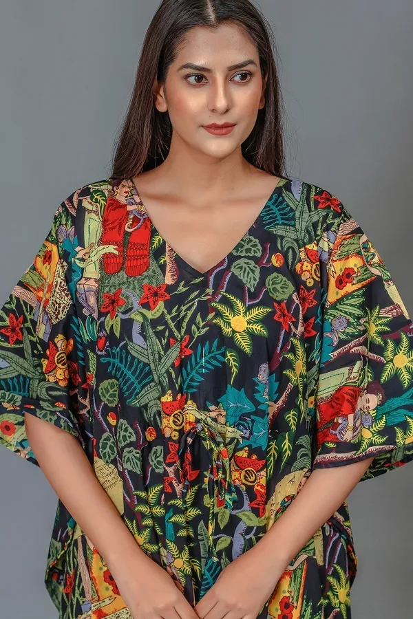 Multicolor_Printed_Kaftan_Dress_With_Ethnic_Frida_Kahlo_Pattern