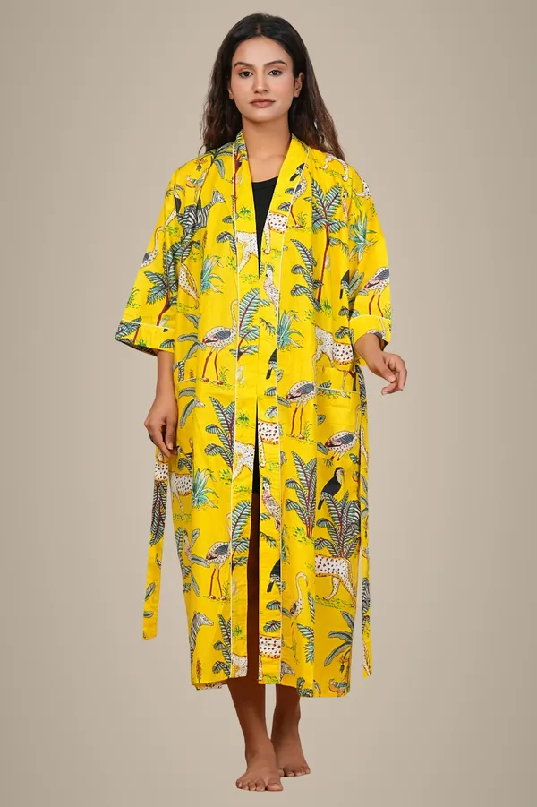 Yellow_Jungle_Print_Long_Kimono_Robe