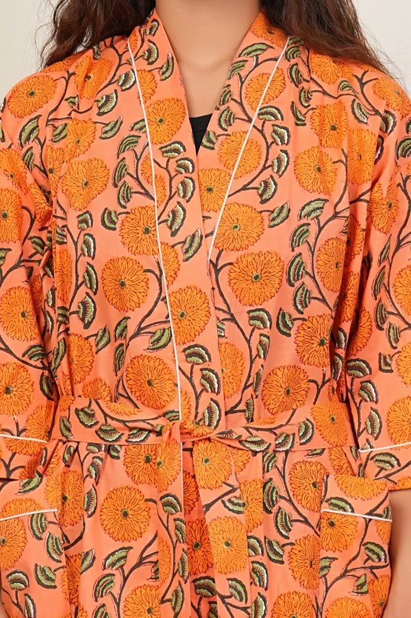 Orange_Floral_Print_Cotton_Kaftan_Dress_For_Women