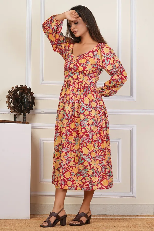 Floral_Print_Long_Sleeve_Dress_For_Women