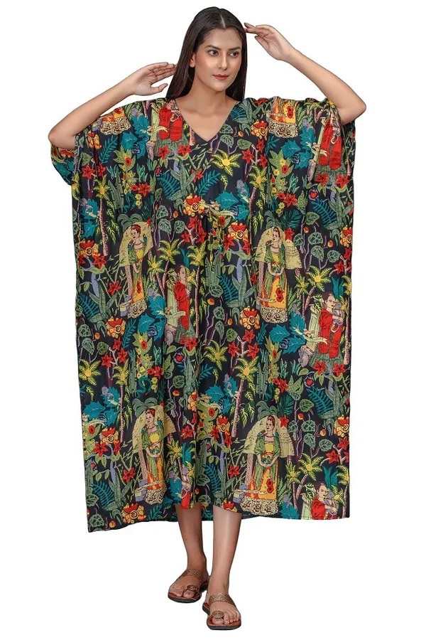 Multicolor_Printed_Kaftan_Dress_With_Ethnic_Frida_Kahlo_Pattern