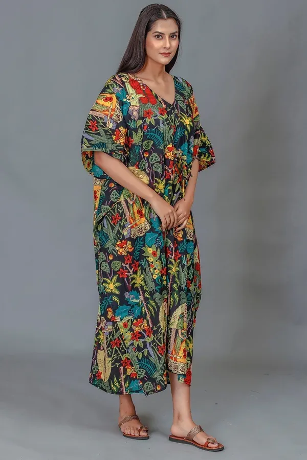 Multicolor_Printed_Kaftan_Dress_With_Ethnic_Frida_Kahlo_Pattern