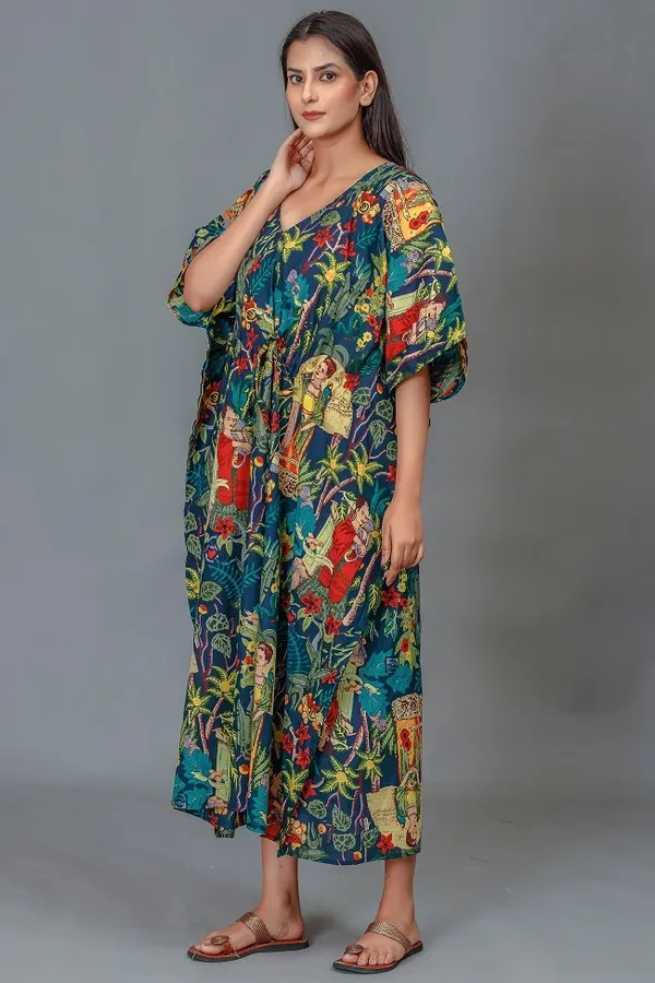 Multicolor_Printed_Kaftan_Dress_With_Ethnic_Frida_Kahlo_Pattern
