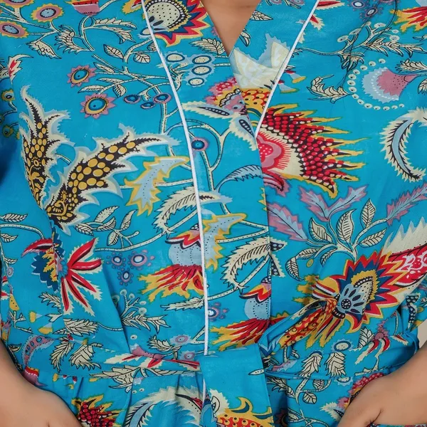 Turquoise_Blue_Floral_Bird_Print_Cotton_Bathrobe