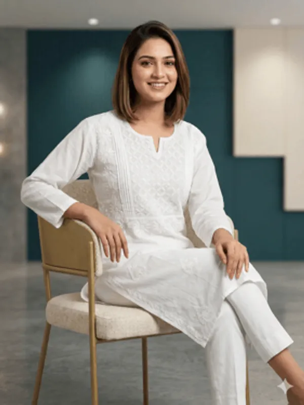 White_Cotton_Lucknowi_Kurti