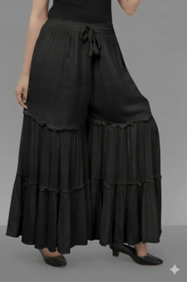 Black_Women_Premium_Rinkal_Flared_Tiered_Palazzo
