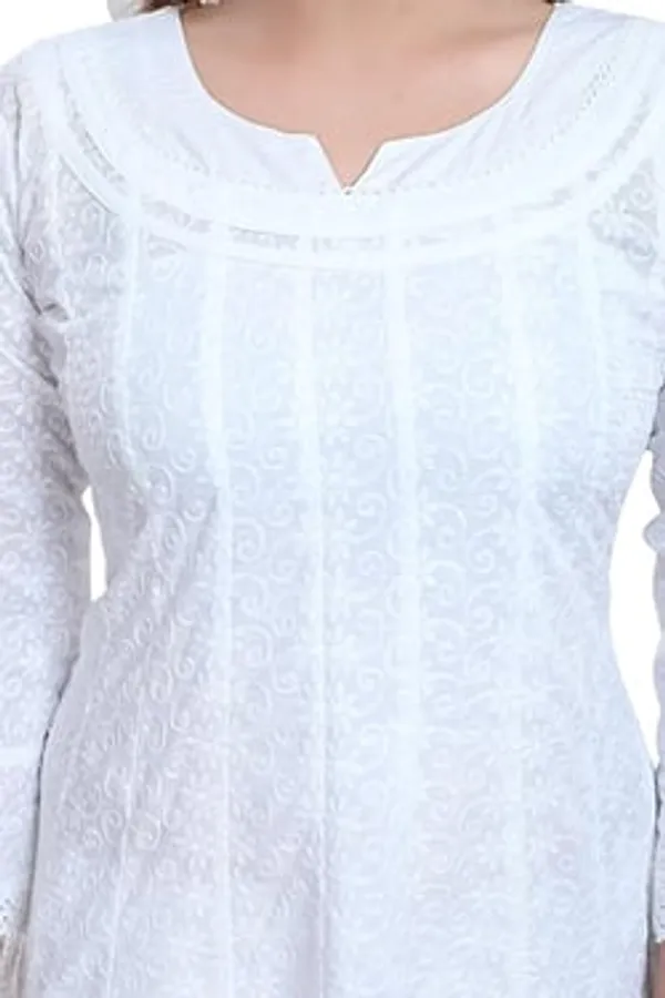 Elegant_White_Cotton_Chikan_Anarkali_Kurti