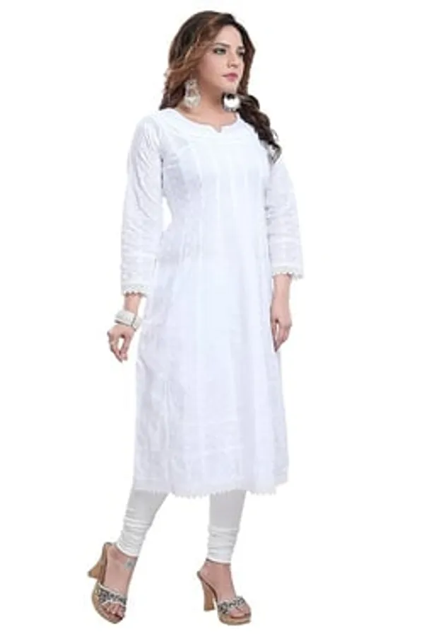Elegant_White_Cotton_Chikan_Anarkali_Kurti