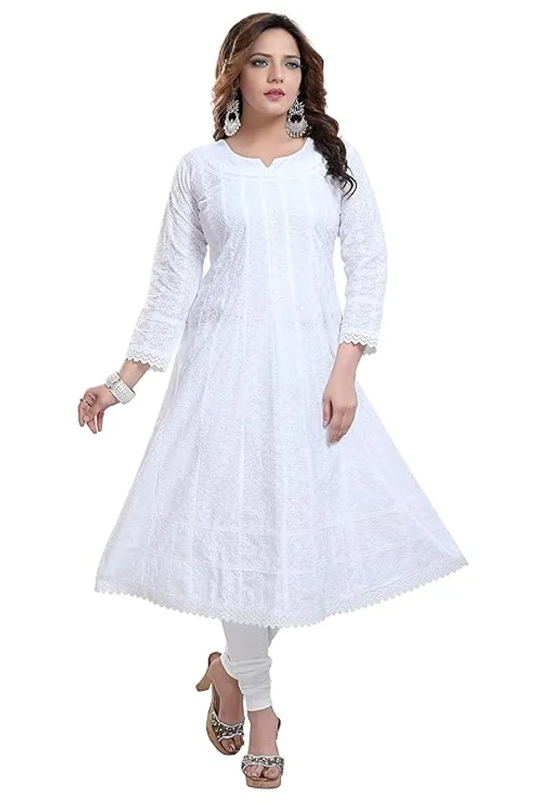 Elegant_White_Cotton_Chikan_Anarkali_Kurti