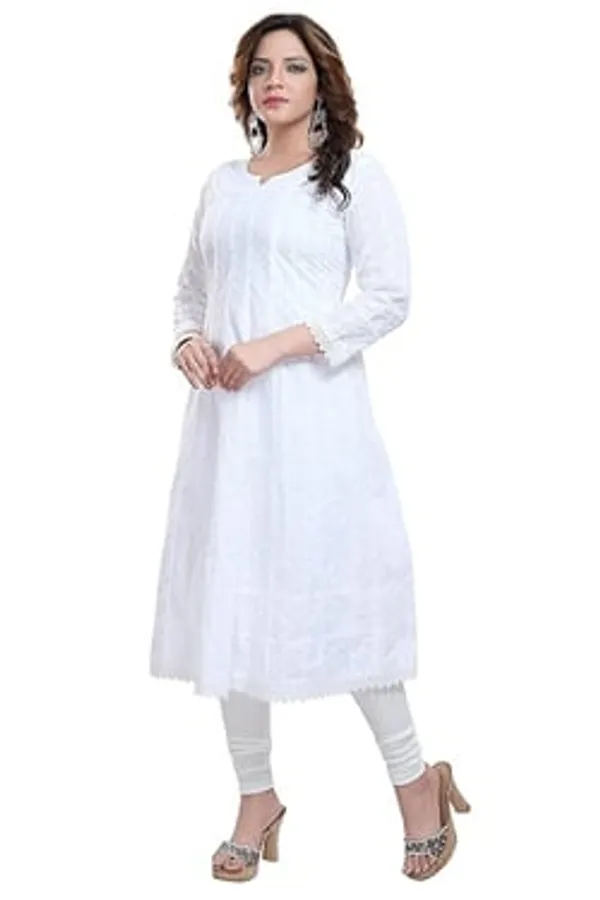Elegant_White_Cotton_Chikan_Anarkali_Kurti