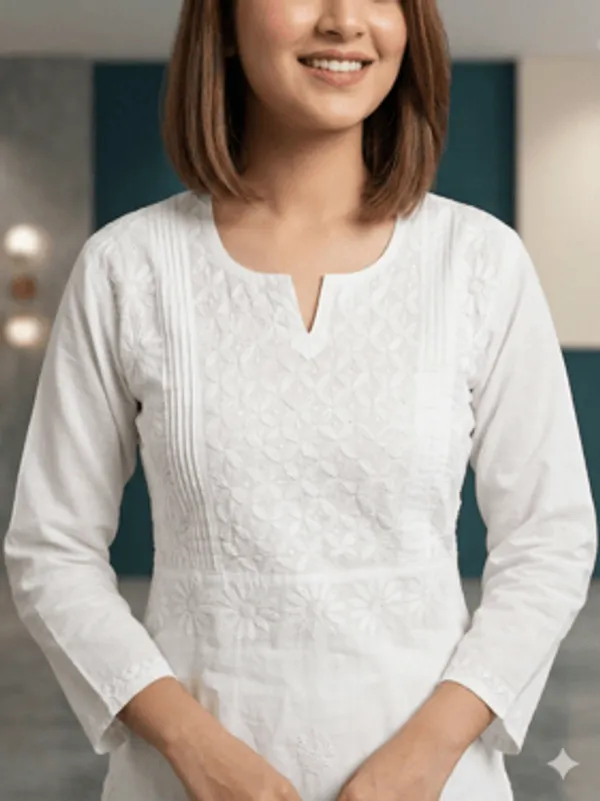 Pristine_White_Cotton_Lucknowi_Kurti