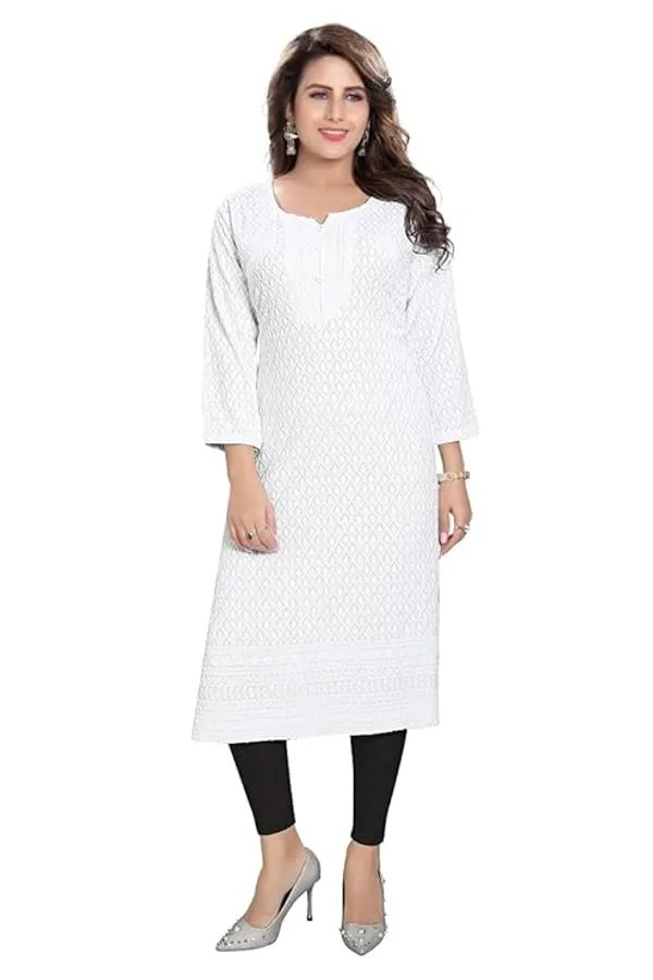 Pristine_White_Premium_Rayon_Chikankari_Straight_Kurti