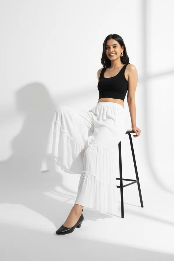 White_Women_Premium_Rinkal_Flared_Tiered_Palazzo