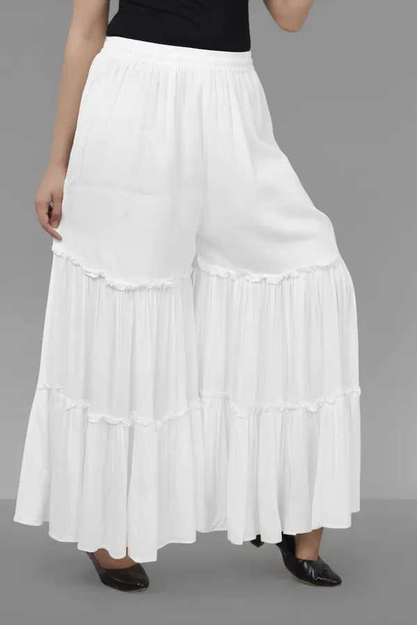White_Women_Premium_Rinkal_Flared_Tiered_Palazzo
