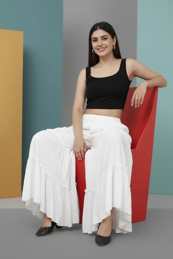 White_Women_Premium_Rinkal_Flared_Tiered_Palazzo