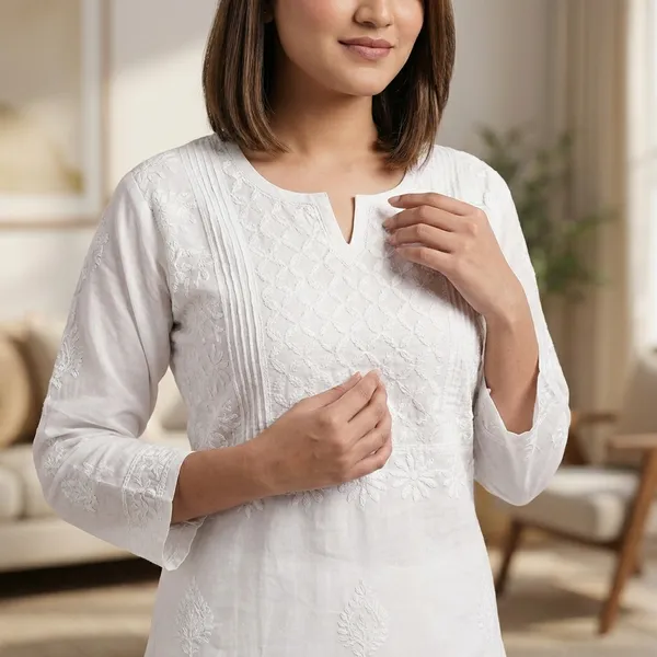 Pristine_White_Cotton_Lucknowi_Kurti