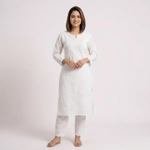 Pristine_White_Cotton_Lucknowi_Kurti
