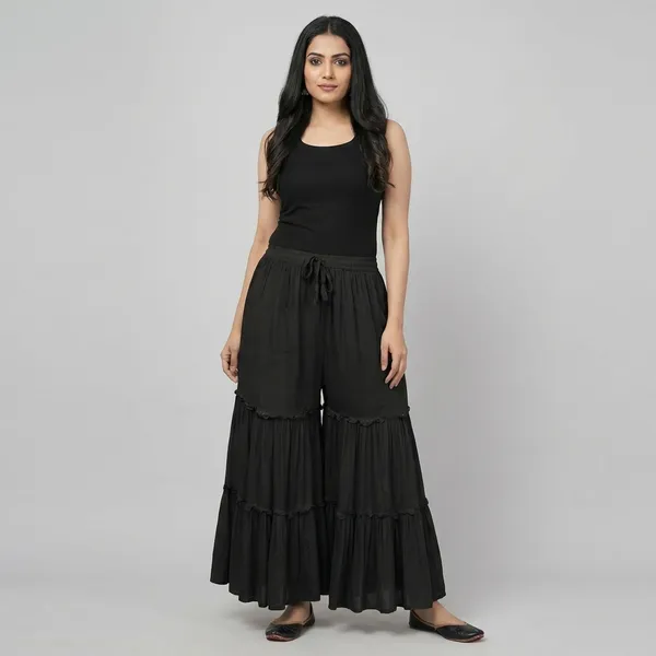 Black_Women_Premium_Rinkal_Flared_Tiered_Palazzo