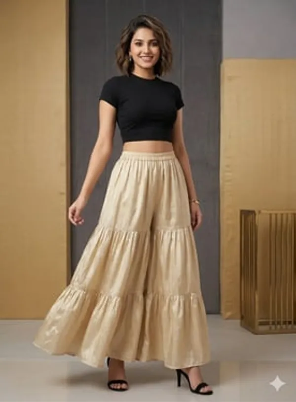 Elegant_Beige_Premium_Simmer_Tissue_Tiered_Sharara_Skirt
